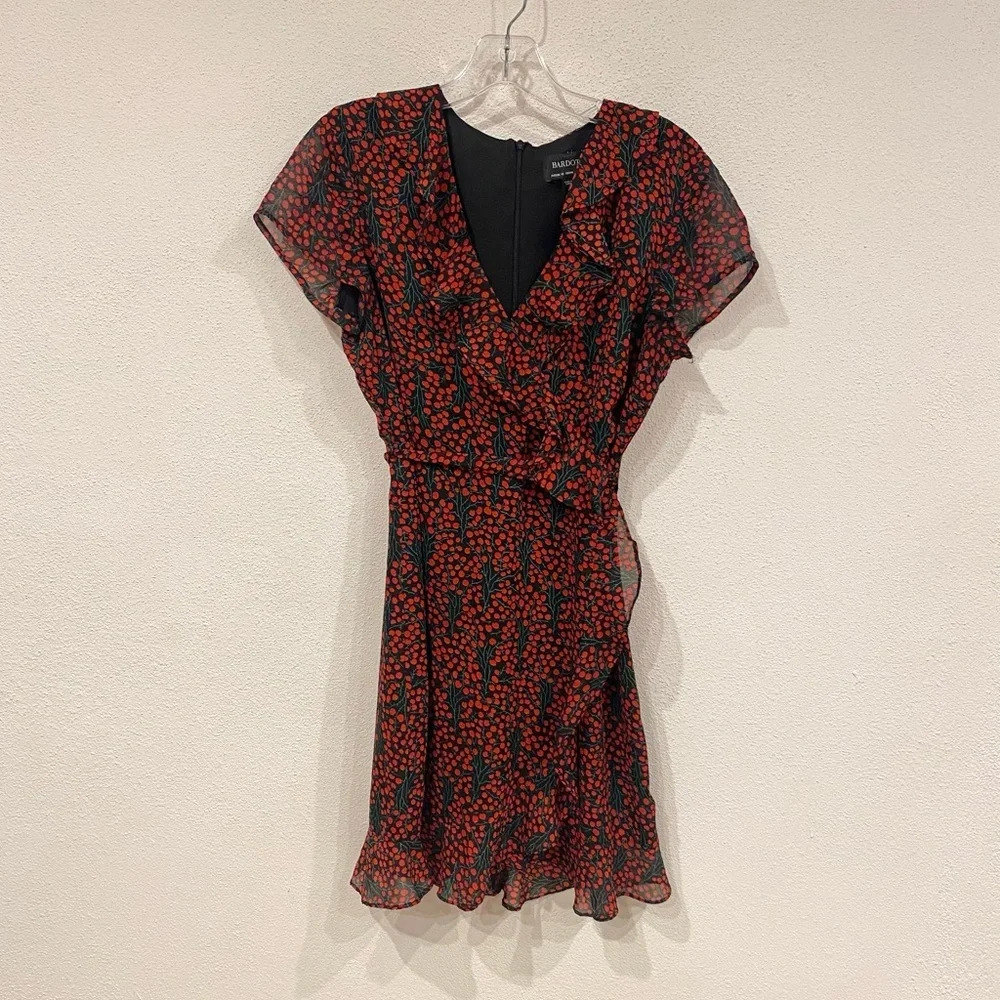Bardot Red Floral Ruffle Mini Dress - Picture 2 of 4